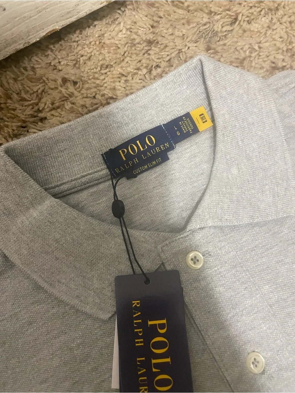 Ralph Lauren Men's Light Gray Polo with Navy Pony